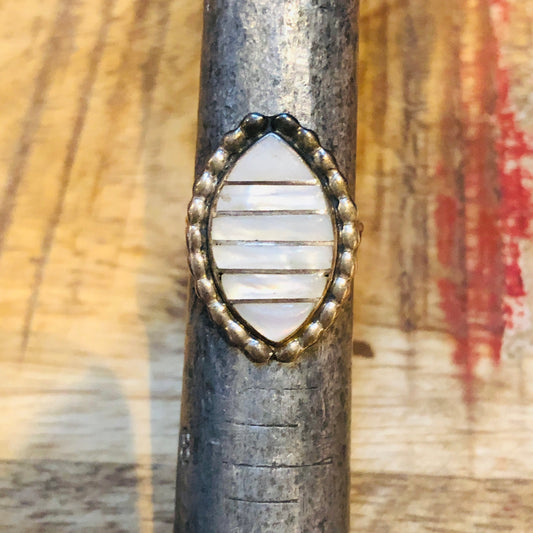 Vintage Zuni Native American Sterling Silver & Mother of Pearl with silver inlay Diamond Shaped Ring