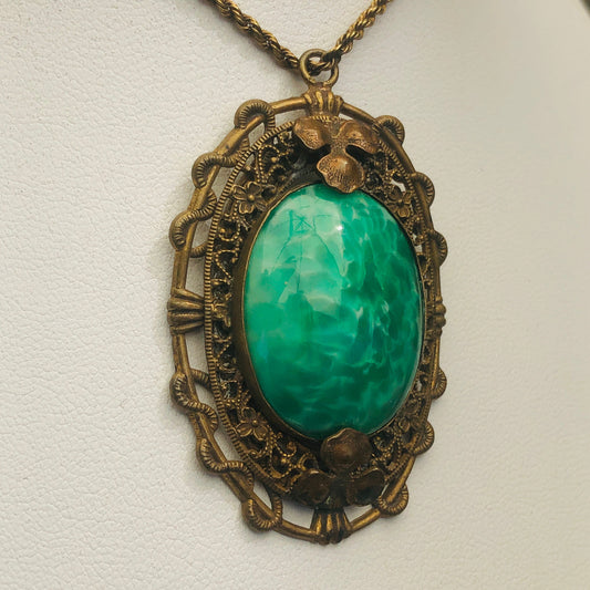 Peking Green Czech Art Glass Art Nouveau Necklace