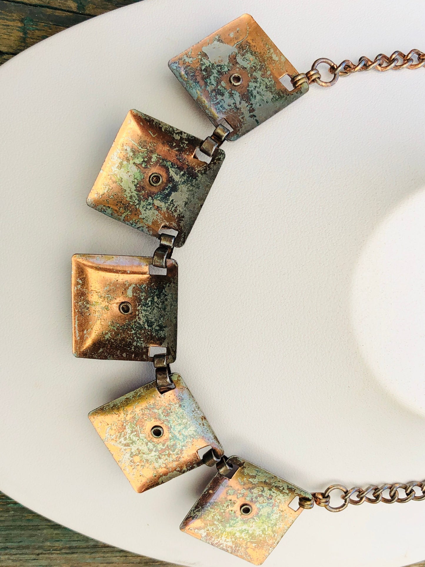 Art Deco Mid Century Modern Copper Confetti Art Glass Necklace