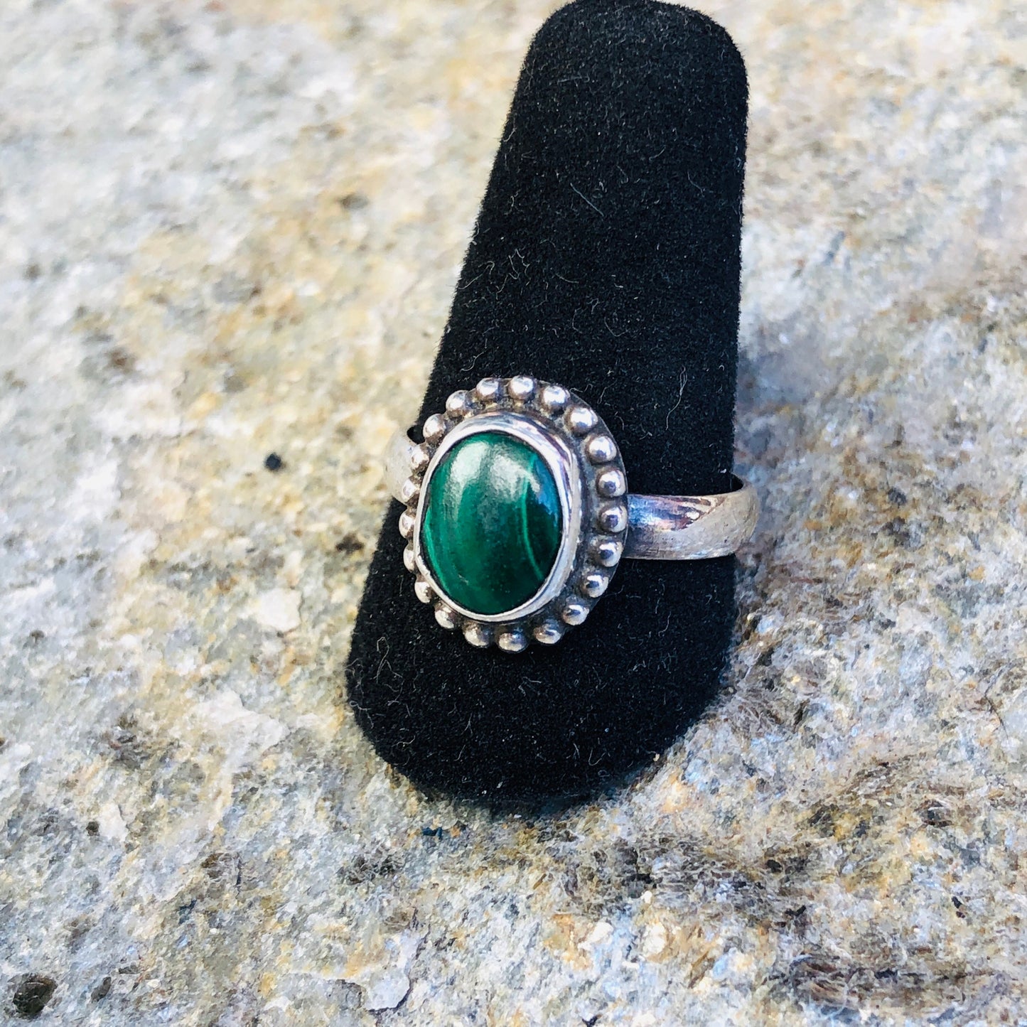 Sterling Silver & Bezel Set Malachite Gemstone Ring