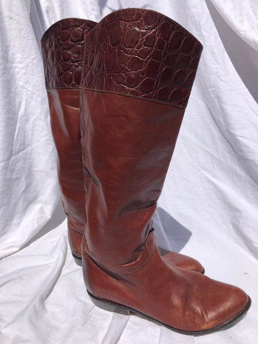 Vintage Red Brown Leather Southwestern Boots Size 8