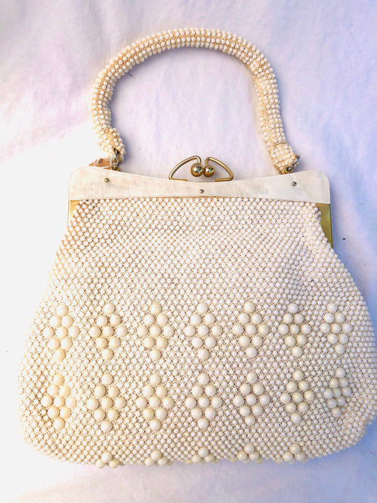 1950 Vintage Plastic Lucite Bubble Beaded Purse with Mother of Pearl & Gold Metal Frame