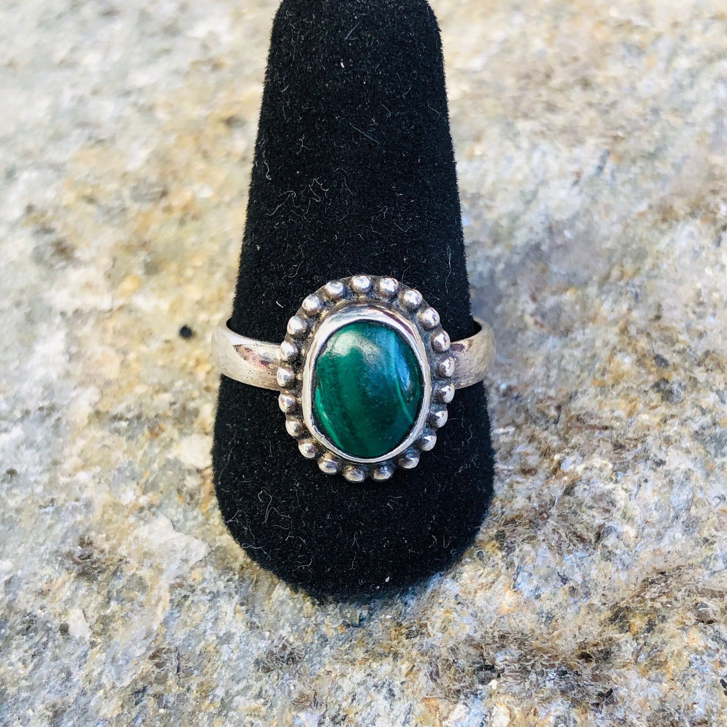 Sterling Silver & Bezel Set Malachite Gemstone Ring