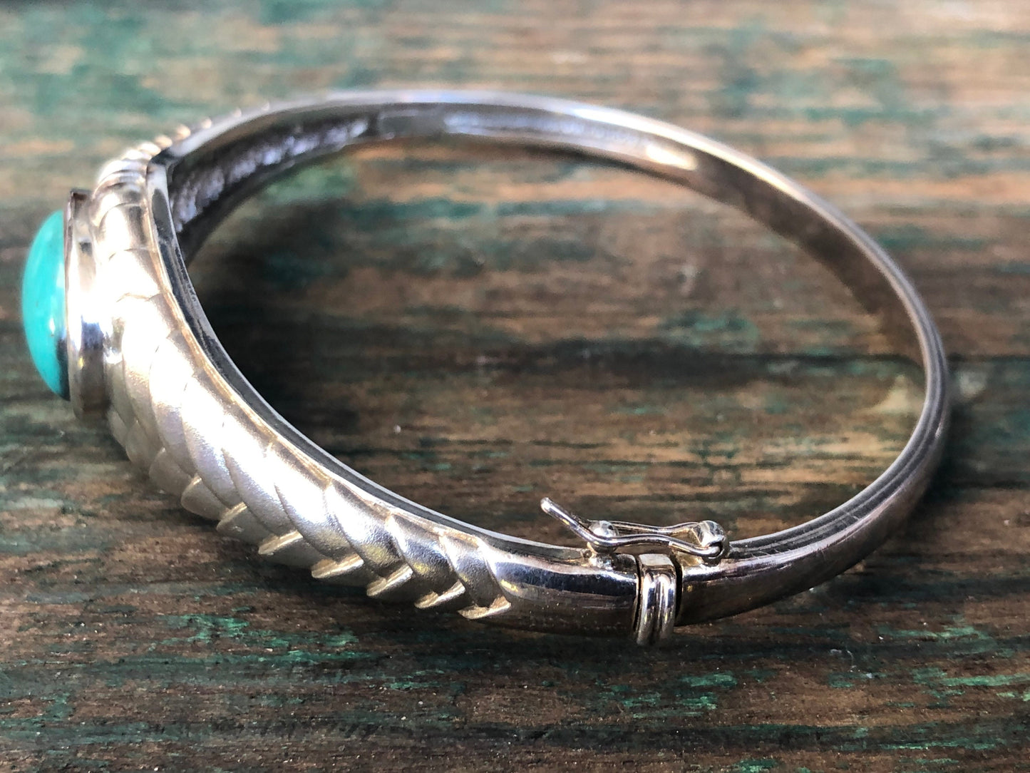 Sterling silver vintage turquoise geometric bangle bracelet