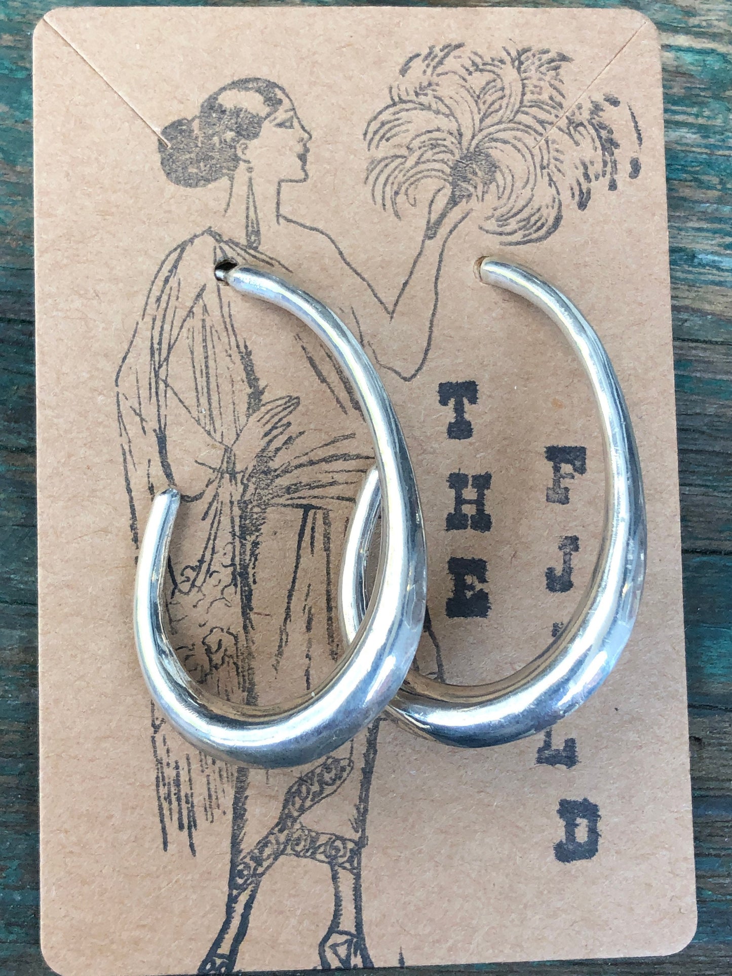 Unique Vintage Sterling Silver Liquid Drop Modernist Minimalist Hoop Pierced Earrings