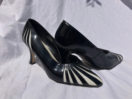 Vintage 1980 Black & White Stripe Heels