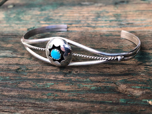 Native American Domed Shadowbox Turquoise Sterling Silver Cuff Bracelet