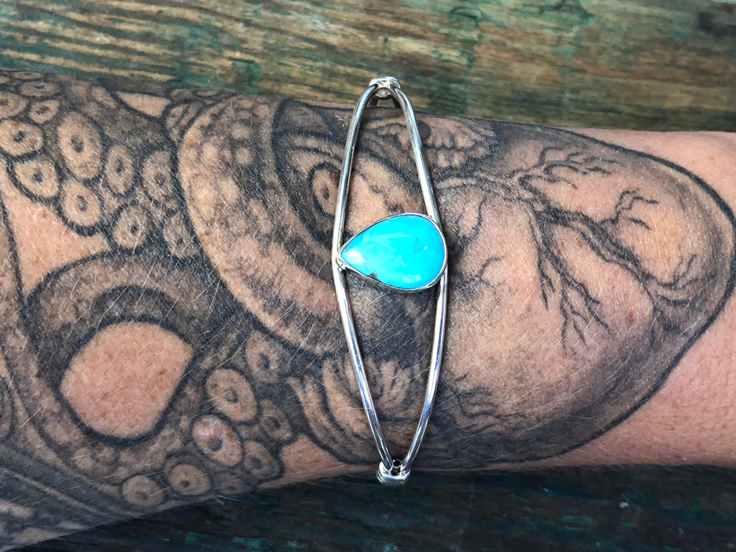 Vintage Pear Turquoise Native American Sterling Silver Cuff Bracelet