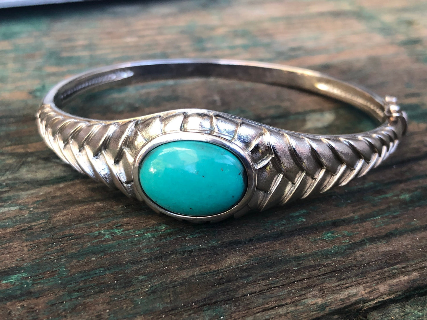 Sterling silver vintage turquoise geometric bangle bracelet