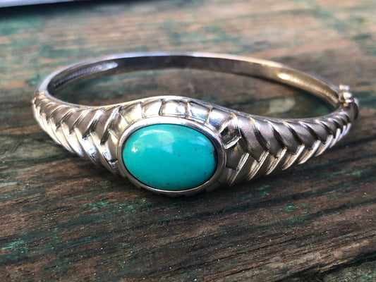 Sterling silver vintage turquoise geometric bangle bracelet