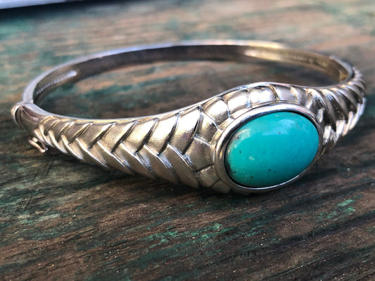 Sterling silver vintage turquoise geometric bangle bracelet