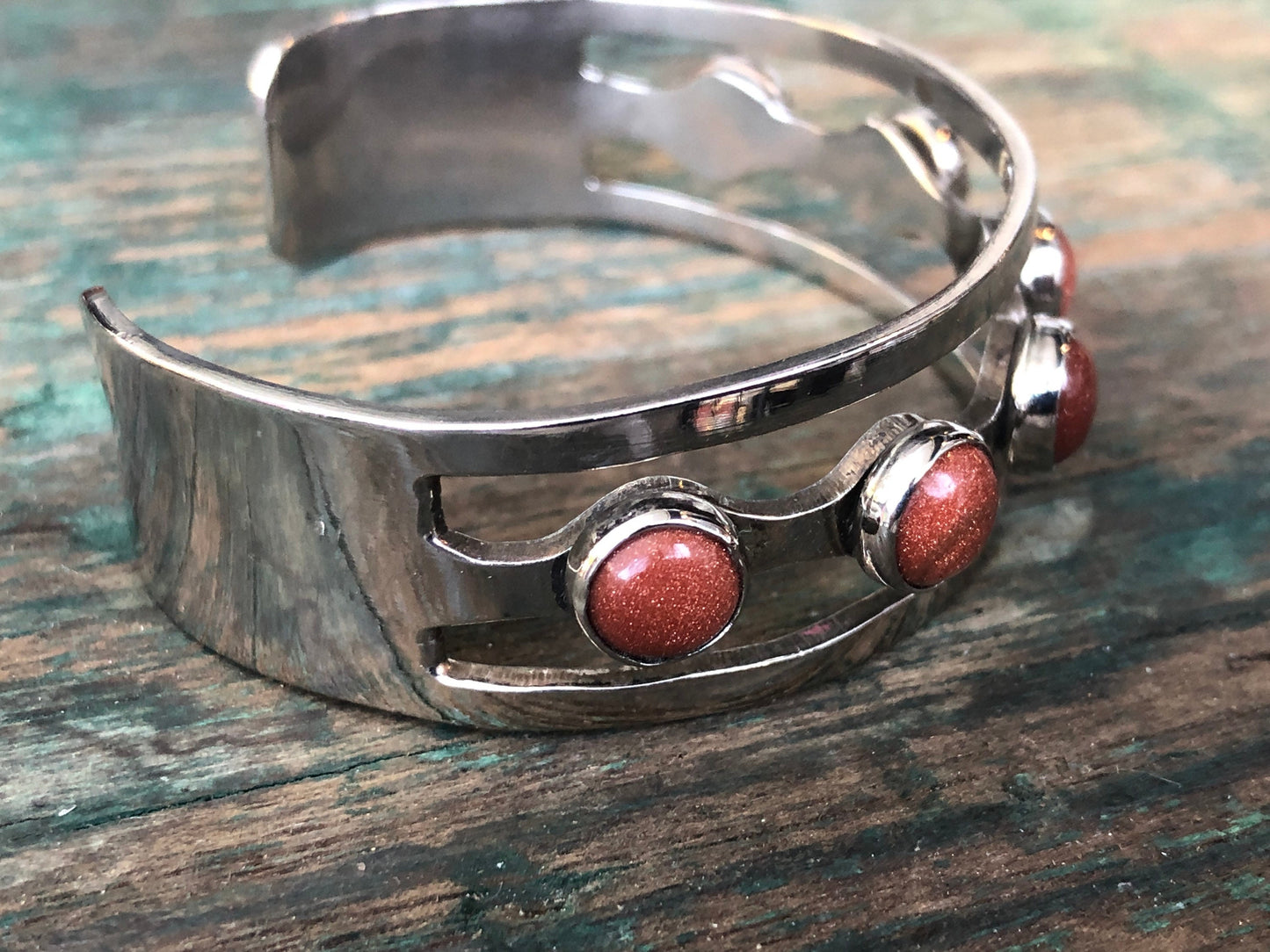 Vintage Sunstone Sterling Silver Taxco Cuff Bracelet