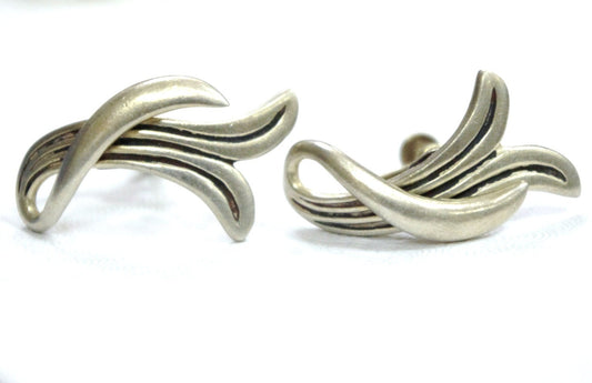 Vintage Sterling Silver Squash Blossom Native S.American Indian Screw Back Earrings