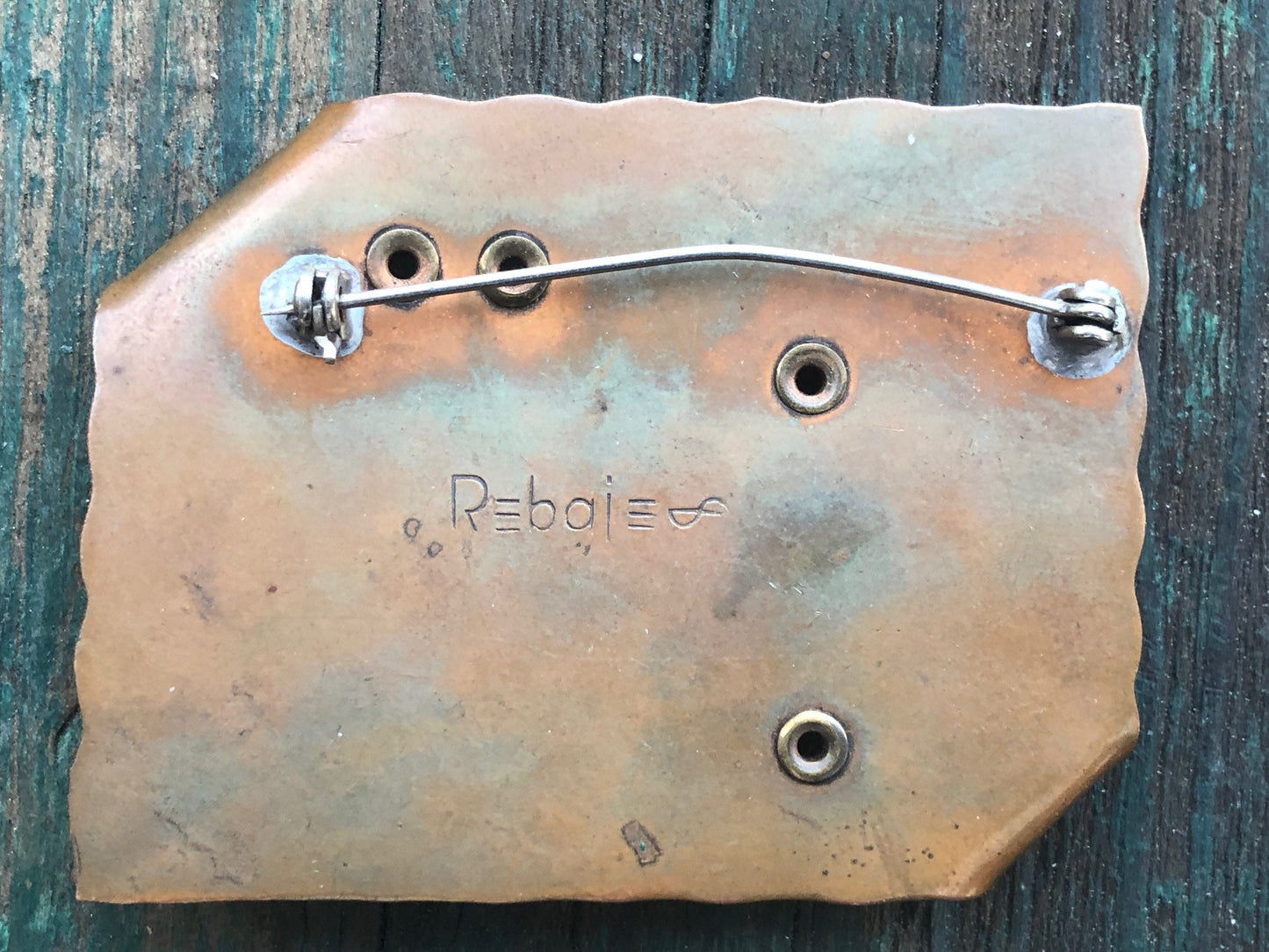 Vintage Copper Rebejas Designer Signed comedy tragedy face mask Brooch Pin