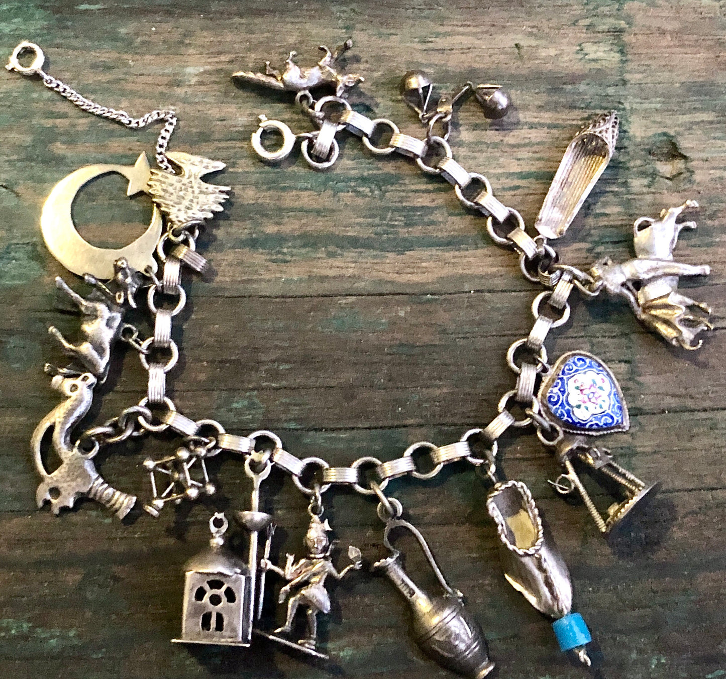 Vintage Sterling Silver Charm Bracelet with Sterling Charms