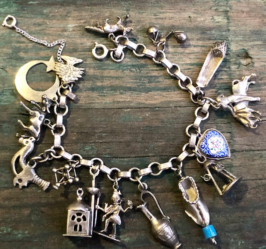 Vintage Sterling Silver Charm Bracelet with Sterling Charms