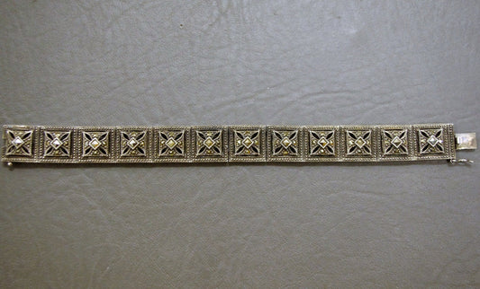 SALE Vintage Sterling Silver & Marcasite Art Deco Square Link Geometric Tennis Bracelet