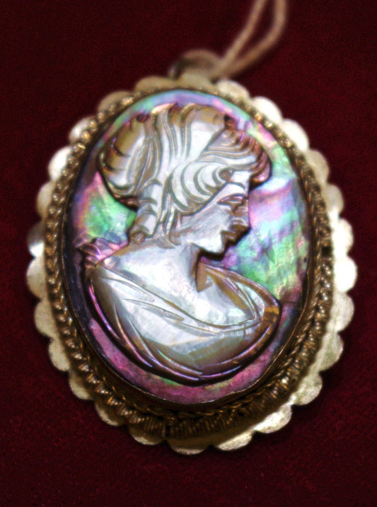 Antique Abalone Carved Shell Cameo Pendant