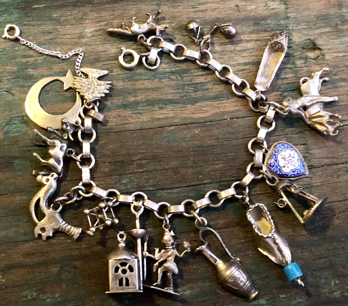 Vintage Sterling Silver Charm Bracelet with Sterling Charms