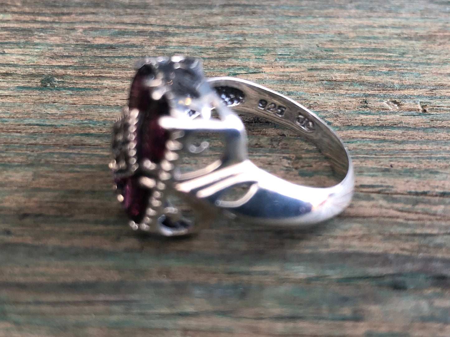 Unique Art Deco Garnet & Marcasite Sterling Silver Multi Gemstone Ring