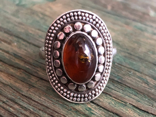 Vintage Sterling Silver & Baltic Amber Ring