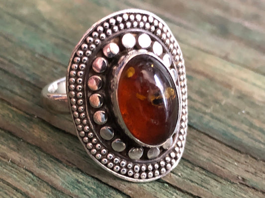 Vintage Sterling Silver & Baltic Amber Ring