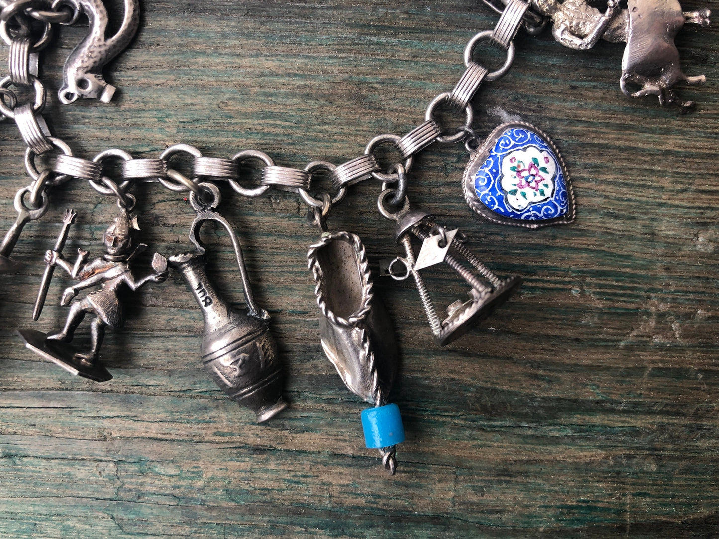 Vintage Sterling Silver Charm Bracelet with Sterling Charms