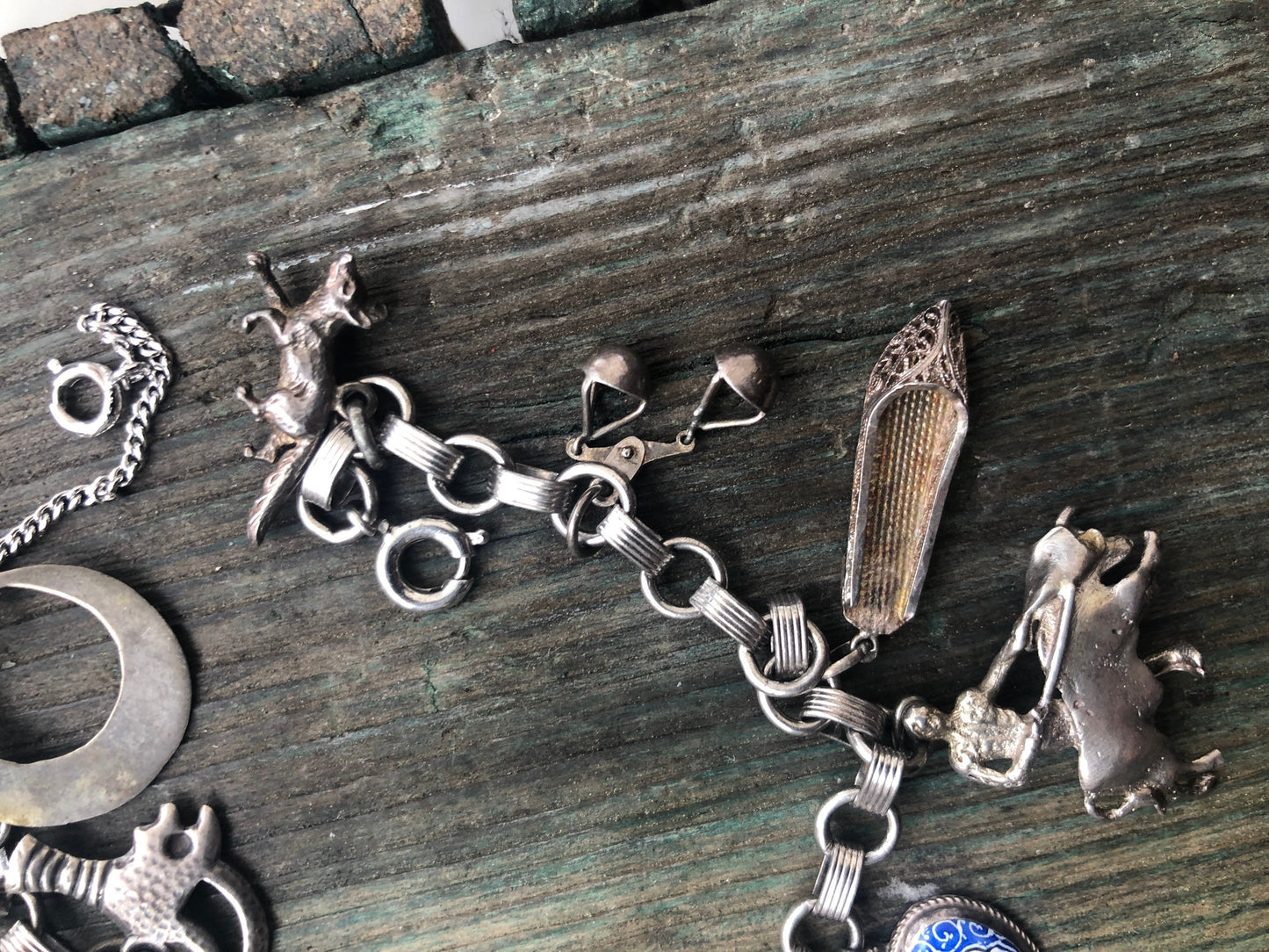 Vintage Sterling Silver Charm Bracelet with Sterling Charms