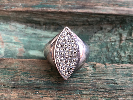 Vintage Super Sparkle Diamond Shaped Zircon Sterling Silver Ring