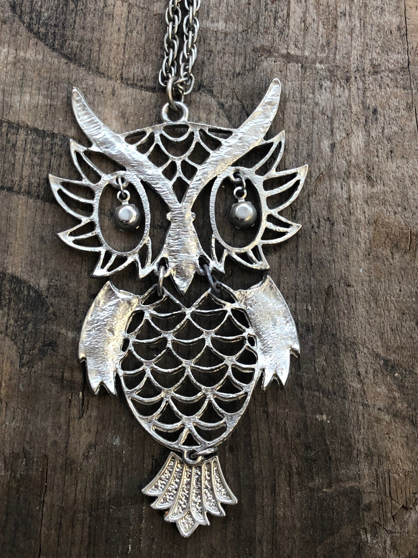 Vintage Silver Crystal Eye Owl Pendant Necklace