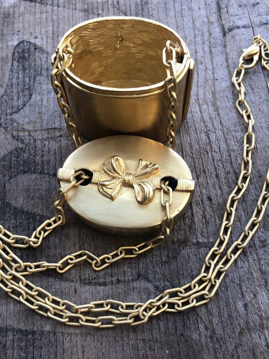 Unique Vintage Gold Opening Gift Box with Bow Necklace