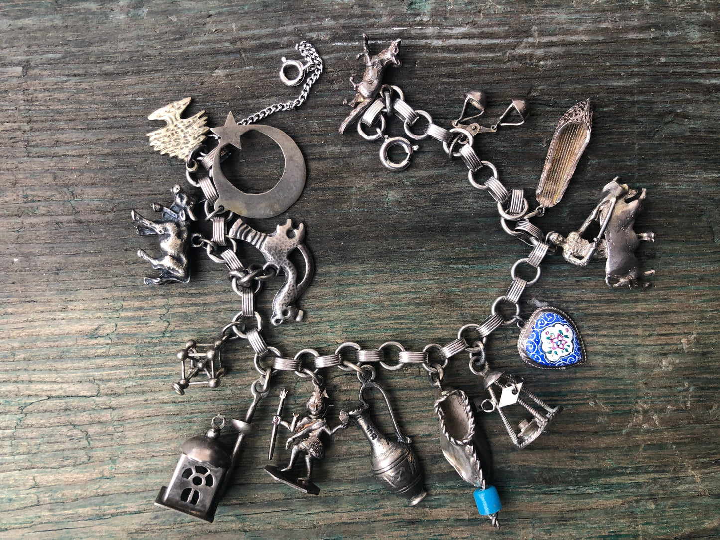 Vintage Sterling Silver Charm Bracelet with Sterling Charms