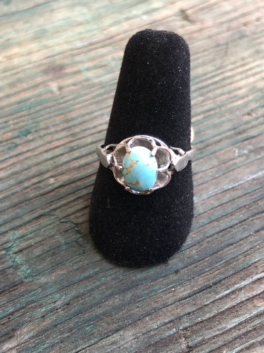 Vintage Sterling Silver & Turquoise Czech Hubbell Art Glass Signed Ring