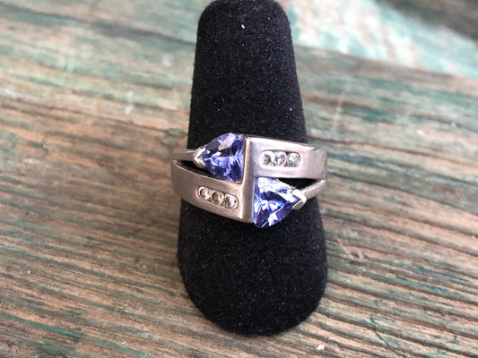 Vintage Purple Blue Triangle Tanzanite & Topaz Gemstone Sterling Ring