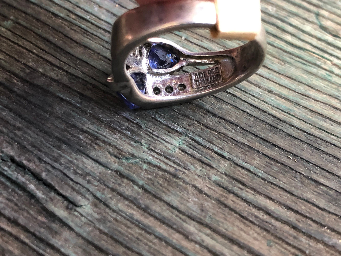 Vintage Purple Blue Triangle Tanzanite & Topaz Gemstone Sterling Ring