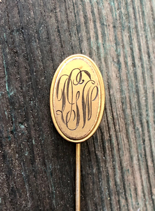 Victorian Monogramed Gold Stick Pin, Lapel Pin, Hat Pin Brooch