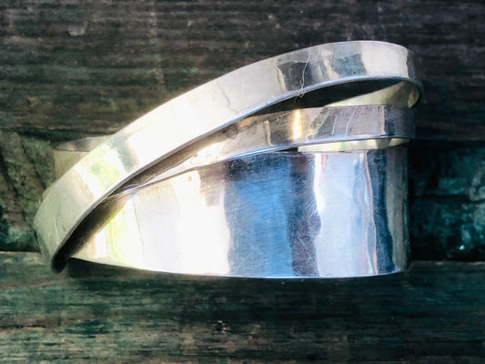 Vintage Sterling Silver Modernist 3 Panel Cuff Bracelet