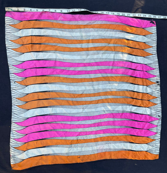 Vintage 1960 Geometric Designer Vera Scarf : Pink, Orange, White & Black Stripe