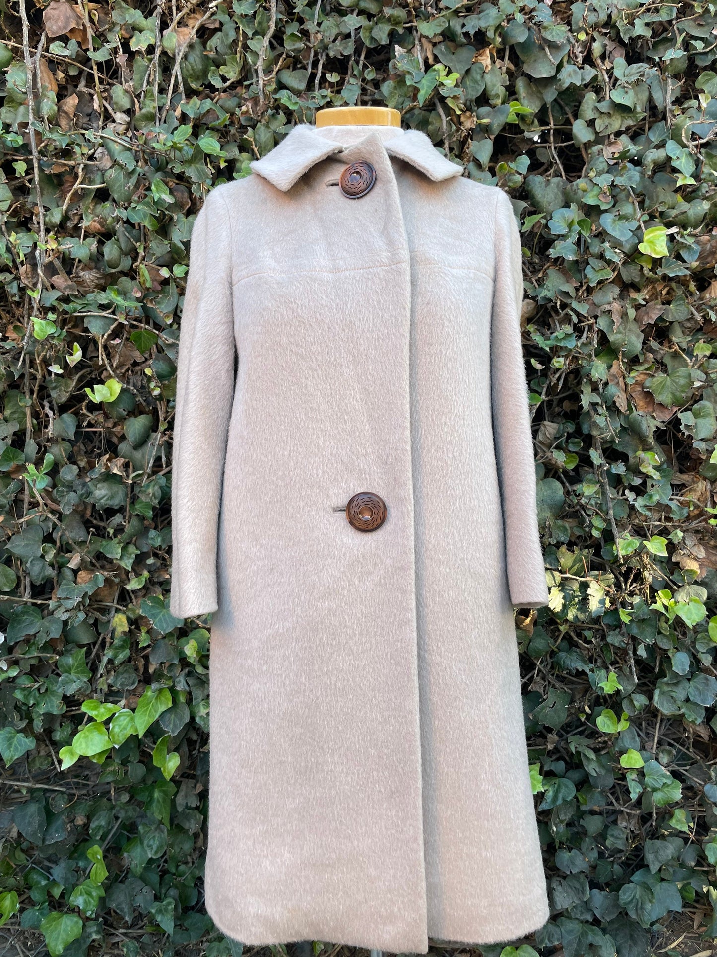Vintage 1960’s Grey Long Mohair Wool Long Coat Removable Collar