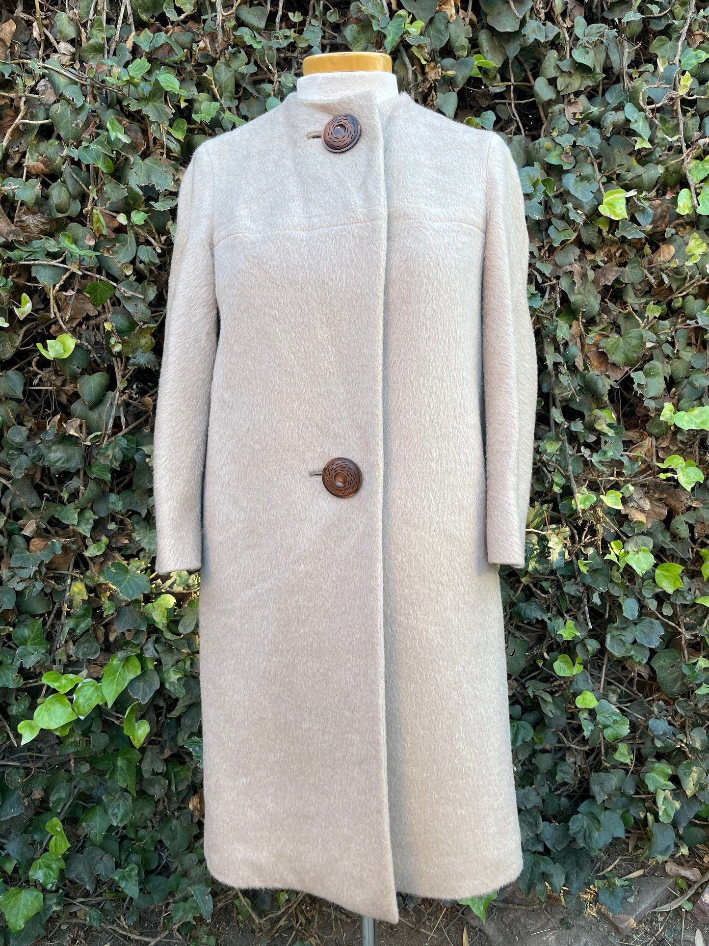 Vintage 1960’s Grey Long Mohair Wool Long Coat Removable Collar