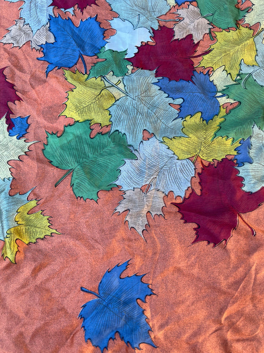 Vintage 100% Silk Scarf Fall Leaves Design