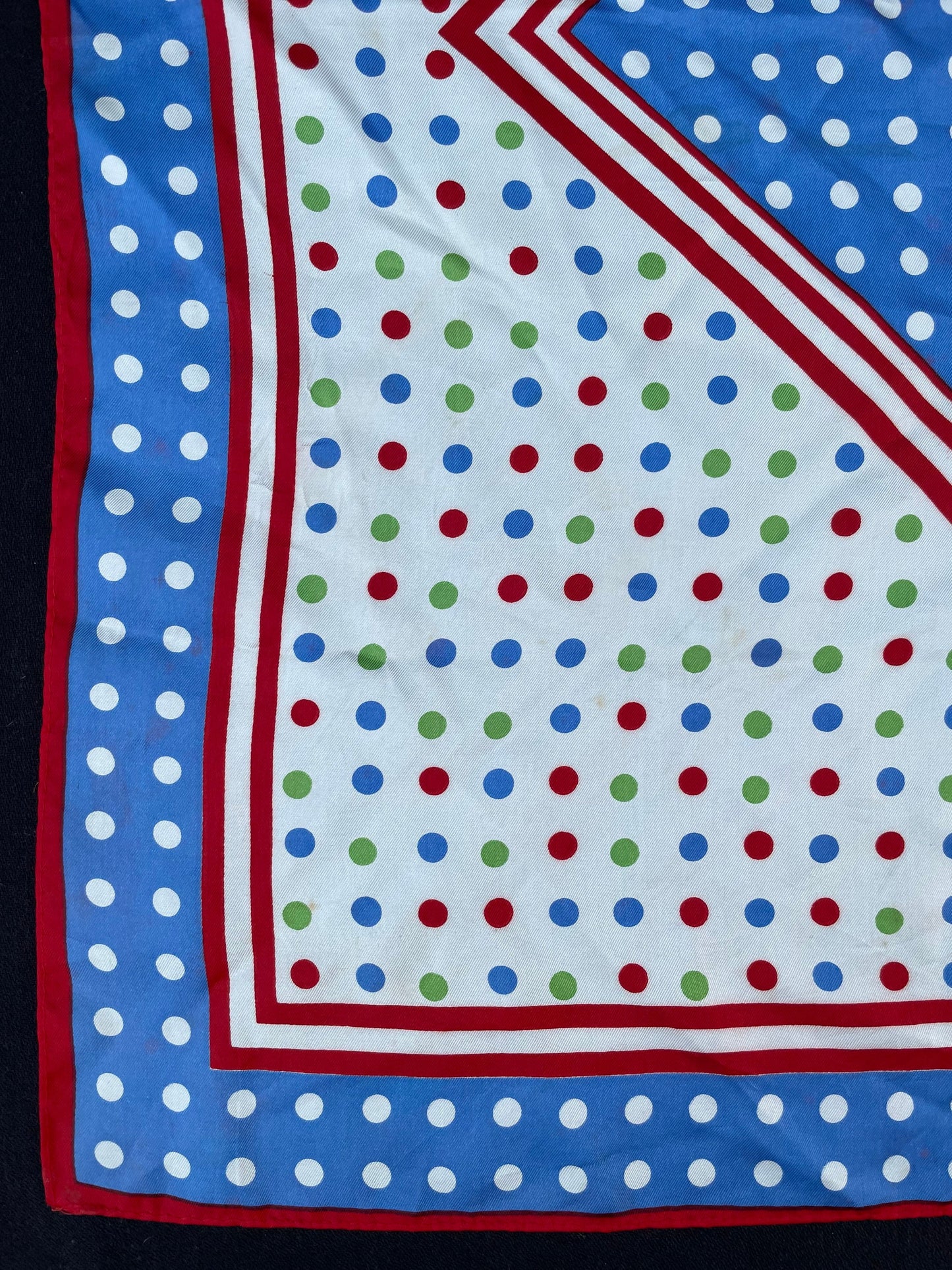 1980’s Vintage Scarf Fun Polka Dot Red Blue Green & White Clown Design