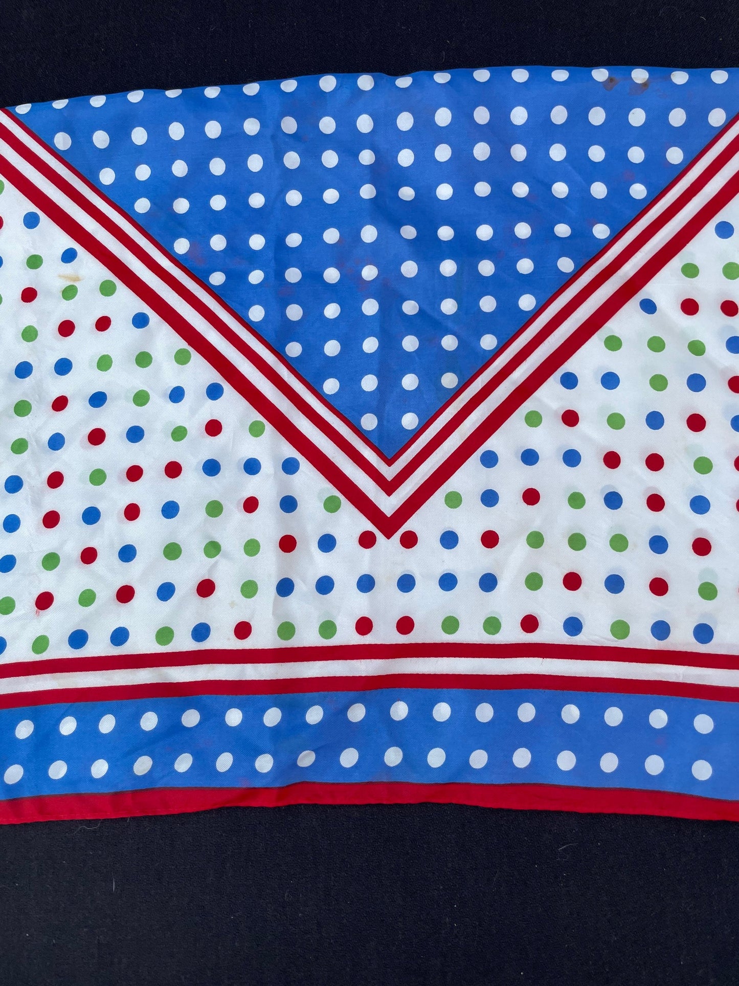 1980’s Vintage Scarf Fun Polka Dot Red Blue Green & White Clown Design