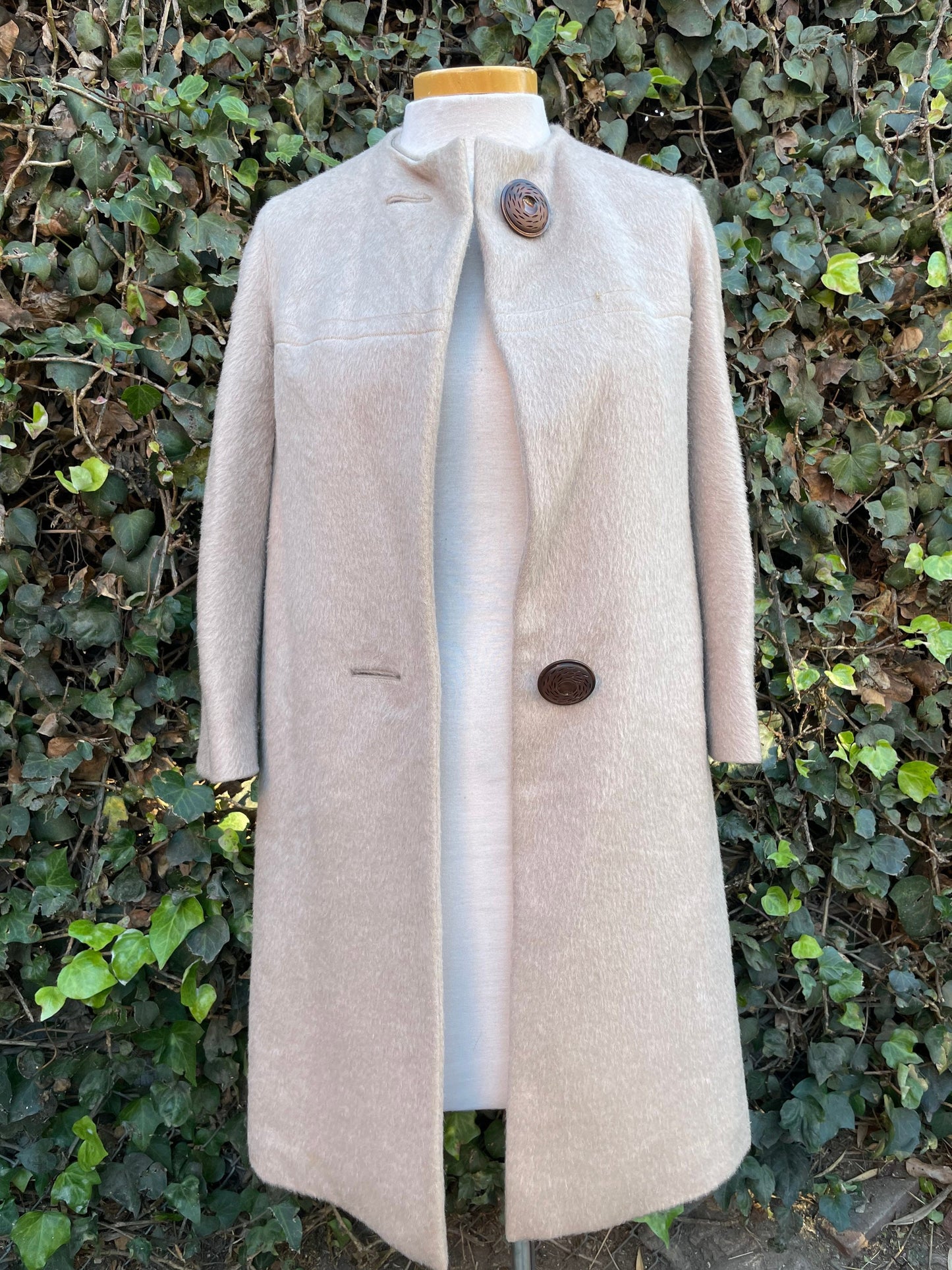 Vintage 1960’s Grey Long Mohair Wool Long Coat Removable Collar