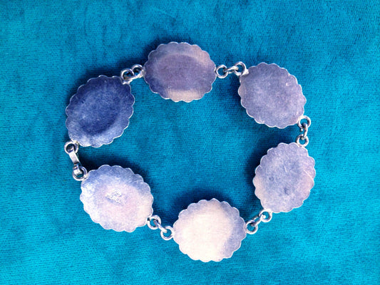 Unique Vintage Mexican Sterling Resin Real Rose Flower Link Southwest Arts & Crafts Bracelet