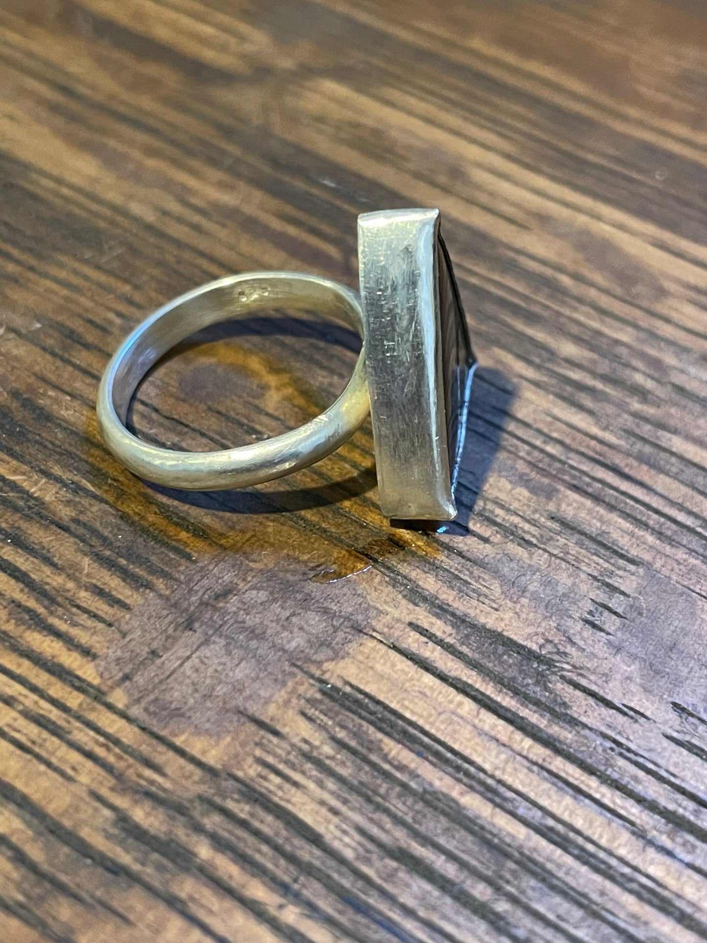 Ammolite Geometric Triangle Gemstone Sterling Silver Modernist Handmade OOAK Ring