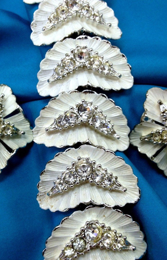 Vintage BSK Designer White Enamel & Crystal Floral Art Nouveau Hollywood Glamour 1940's Bracelet