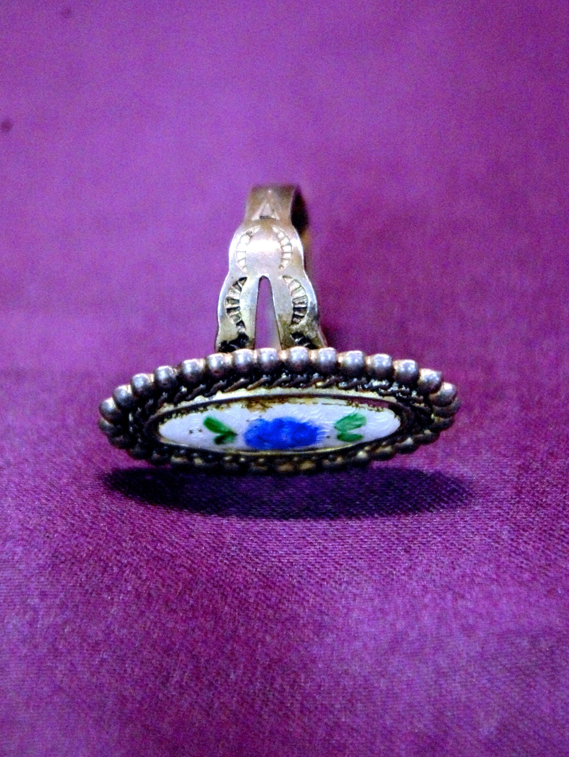 Gorgeous Sterling Cloisonné Enamel Blue Rose Ring
