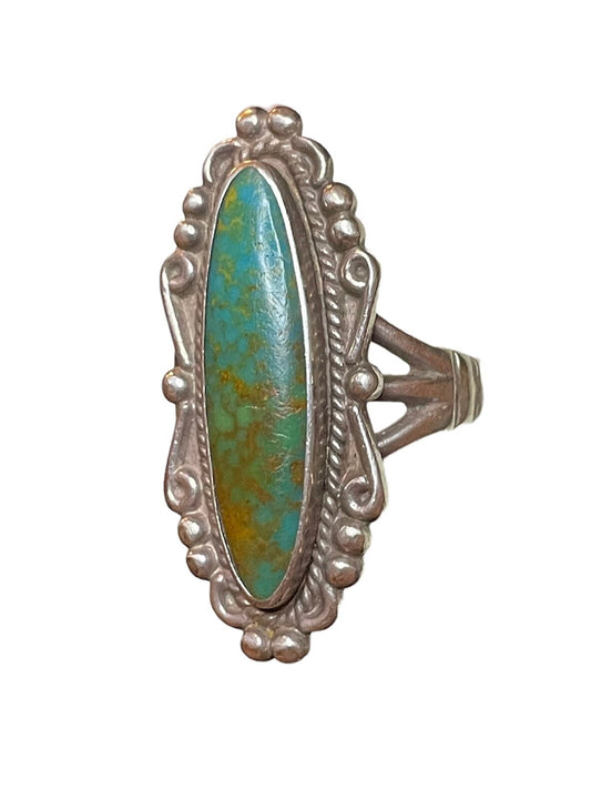 Antique Sterling Silver Turquoise Native American Long Ring