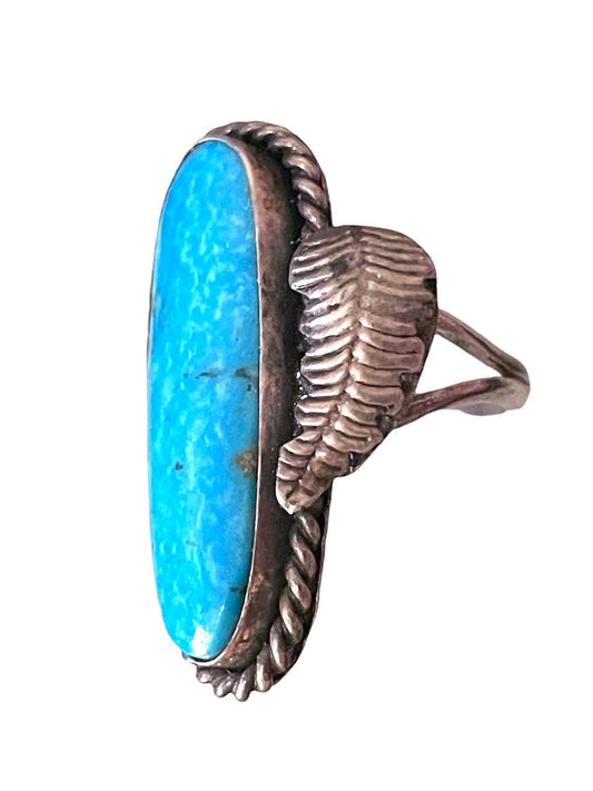 Native American Turquoise Sterling Silver Leaf Detail Ring